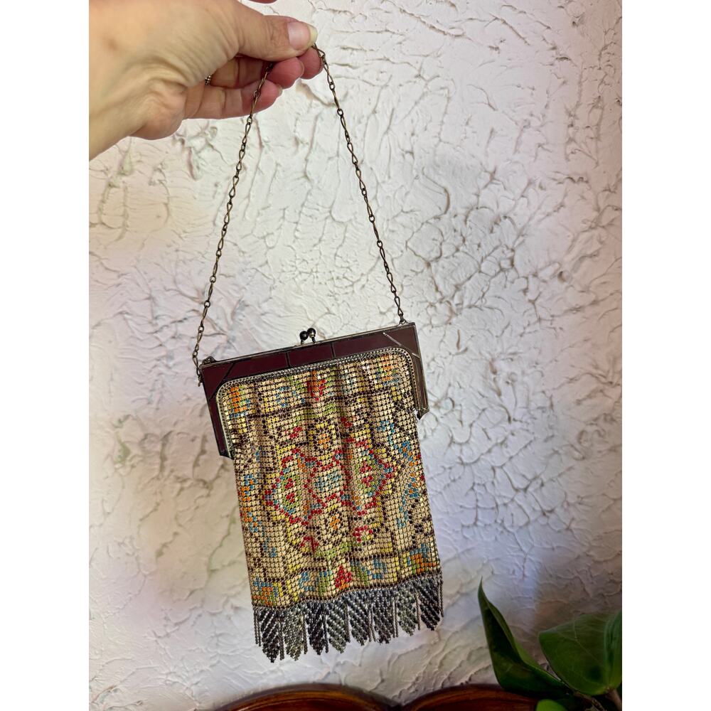Vintage Whiting & Davis Mesh Purse, Art Deco Enamel Mesh Bag, Mandalian Style - Picture 6 of 10
